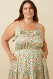 Plus Ditsy Floral Button Detail Ruffled Tank Dress Front 2