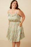 Plus Ditsy Floral Button Detail Ruffled Tank Dress Pose