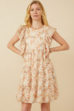 Womens Textured Floral Bubble Ruffled Dress