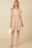 HY7413 Rust Womens Textured Floral Bubble Ruffled Dress Full Body