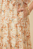 HY7413 Rust Womens Textured Floral Bubble Ruffled Dress Detail