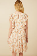 HY7413 Rust Womens Textured Floral Bubble Ruffled Dress Back