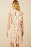 HY7413 Rust Womens Textured Floral Bubble Ruffled Dress Back