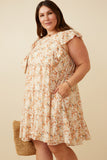 HY7413W Rust Plus Textured Floral Bubble Ruffled Dress Side
