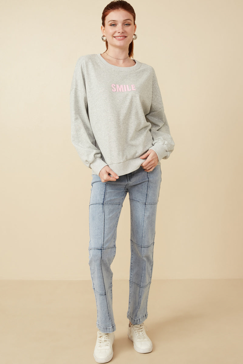 Smile Text Cropped French Terry Top