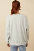 HY7429 Heather Grey Womens Smile Text Cropped French Terry Top Back