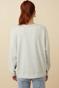 HY7429 Heather Grey Womens Smile Text Cropped French Terry Top Back