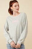 HY7429 Heather Grey Womens Smile Text Cropped French Terry Top Front