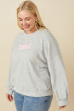 HY7429W Heather Grey Plus Smile Text Cropped French Terry Top Side
