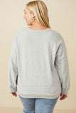 HY7429W Heather Grey Plus Smile Text Cropped French Terry Top Back