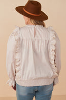 Plus Scallop Lace Detail Ruffled Poplin Top Back