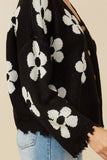 HY7434 Black Womens Distressed Floral Patterned Cardigan Side
