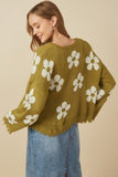 HY7434 Olive Womens Distressed Floral Patterned Cardigan Side