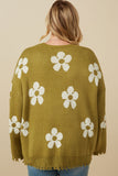 HY7434W Olive Plus Distressed Floral Patterned Cardigan Back