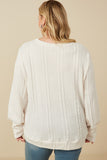 HY7443W Ivory Plus Cable Knit Floral Embroidered Long Sleeve Top Back
