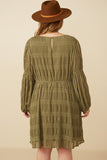 Plus Mixed Pleated Peasant Sleeve Dress Back