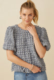 Womens Waffle Textured Puff Sleeve Top Front