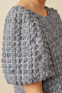 Womens Waffle Textured Puff Sleeve Top Detail