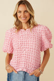 Womens Waffle Textured Puff Sleeve Top Front