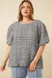 Plus Waffle Textured Puff Sleeve Top Front