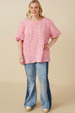 Plus Waffle Textured Puff Sleeve Top Full Body