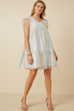 Womens Crochet Lace Textured Print Block Ruffle Sleeve Dress Full Body