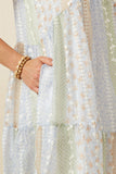 Womens Crochet Lace Textured Print Block Ruffle Sleeve Dress Detail