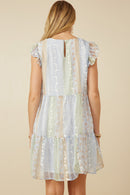 Womens Crochet Lace Textured Print Block Ruffle Sleeve Dress Back