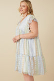 Plus Crochet Lace Textured Print Block Ruffle Sleeve Dress Side