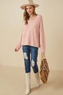 HY7522 Blush Womens Mohair V Neck Sweater Top Full Body