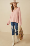 HY7522 Blush Womens Mohair V Neck Sweater Top Full Body