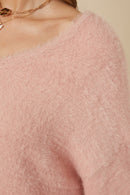 HY7522 Blush Womens Mohair V Neck Sweater Top Detail