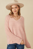 HY7522 Blush Womens Mohair V Neck Sweater Top Front 2