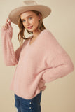 HY7522 Blush Womens Mohair V Neck Sweater Top Side