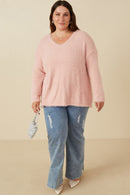 HY7522W Blush Plus Mohair V Neck Sweater Top Full Body