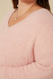 HY7522W Blush Plus Mohair V Neck Sweater Top Detail