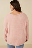 HY7522W Blush Plus Mohair V Neck Sweater Top Back