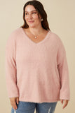 HY7522W Blush Plus Mohair V Neck Sweater Top Front 2