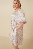 HY7532W Ivory Plus Floral Puff Sleeve Foiled Dress Side