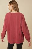 Womens Drop Shoulder Washed Long Sleeve Knit T Shirt Back