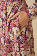 Womens Floral Print Button Up V Neck Smock Detail Dress Detail