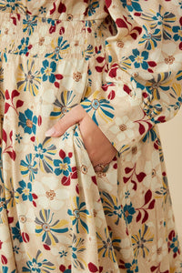 Plus Floral Print Button Up V Neck Smock Detail Dress Detail