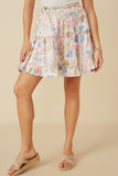 HY7576 Ivory Womens Floral Tiered Foiled Skirt Front