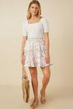 HY7576 Ivory Womens Floral Tiered Foiled Skirt Full Body
