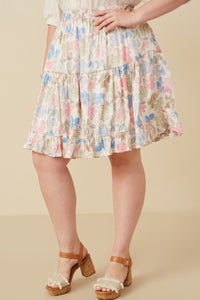 HY7576W Ivory Plus Floral Tiered Foiled Skirt Side