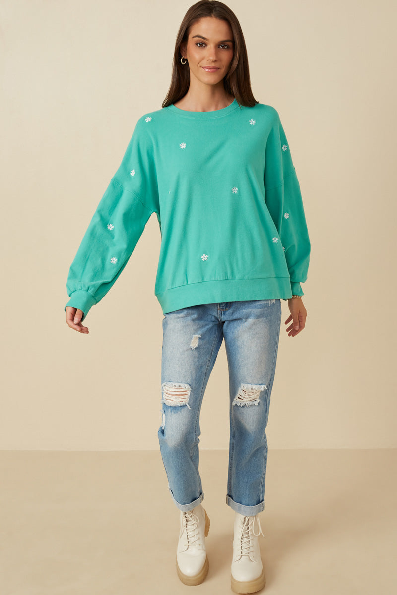 Womens Brushed Textured Floral Embroidered Sweatshirt