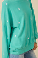 Womens Brushed Textured Floral Embroidered Sweatshirt Detail