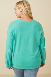 Plus Brushed Textured Floral Embroidered Sweatshirt Back