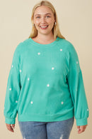 Plus Brushed Textured Floral Embroidered Sweatshirt Front