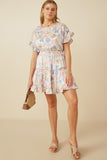 HY7588 Ivory Womens Floral Ruffle Sleeve Foiled Top Full Body